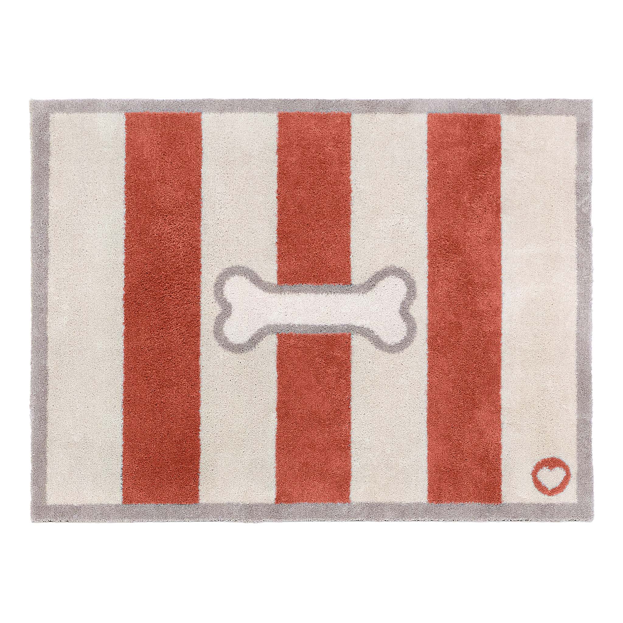 Bone Stripe Rust- 100% recycled cotton featuring a striped pattern with a bone in the centre.