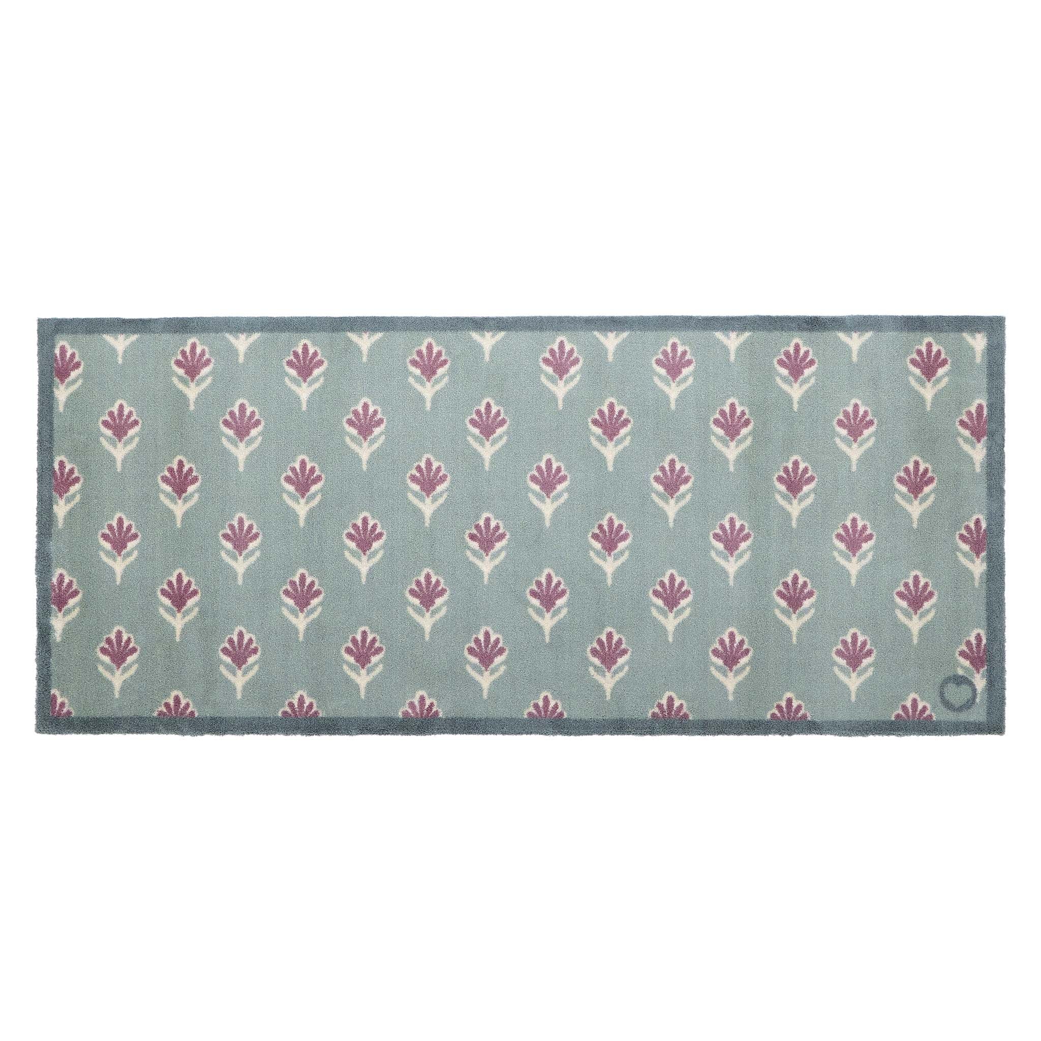 Ditsy Floral Green- 100% recycled cotton runner featuring a woodblock pattern of purple flowers.