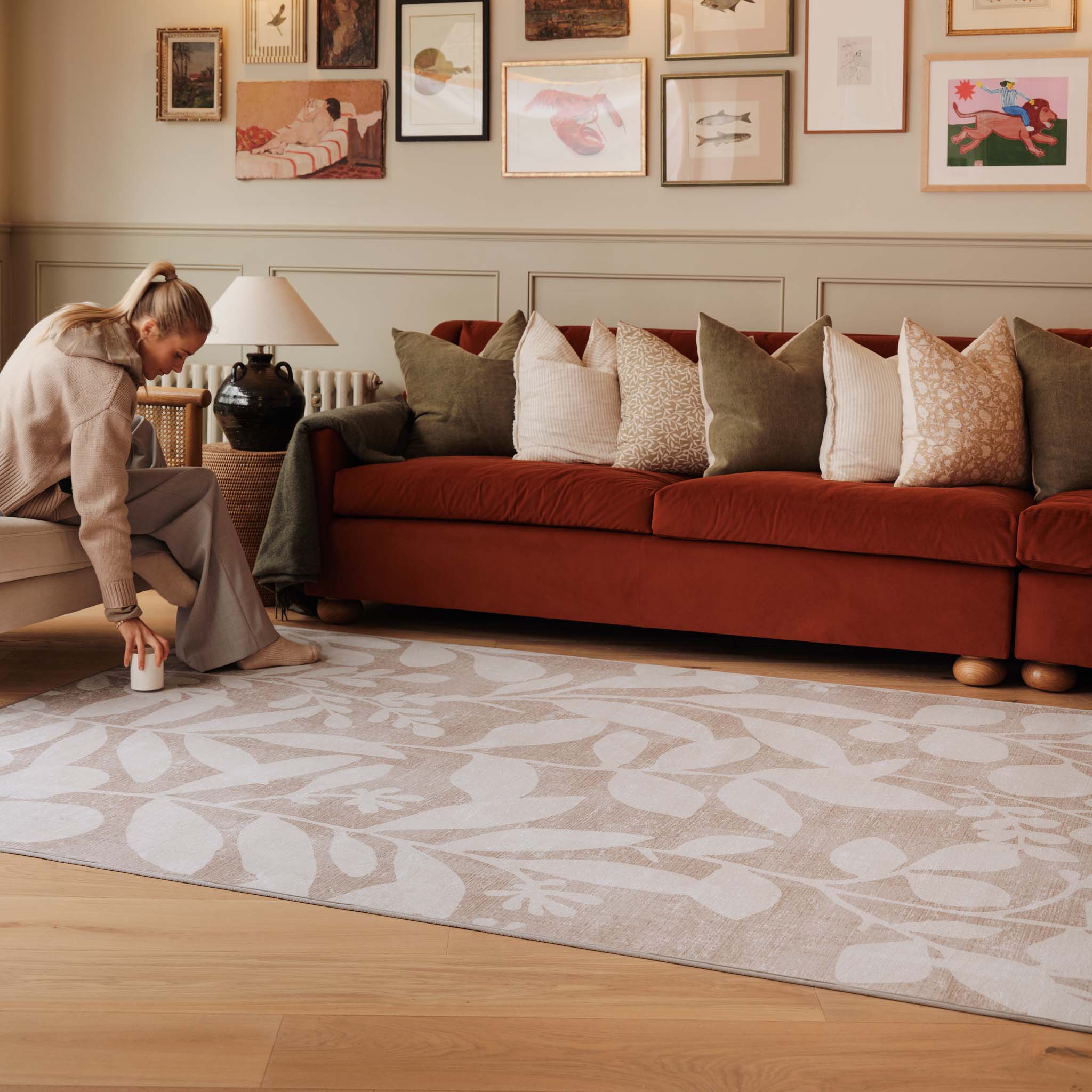 Hug Rug Eco-Washable Eden Leaves Natural