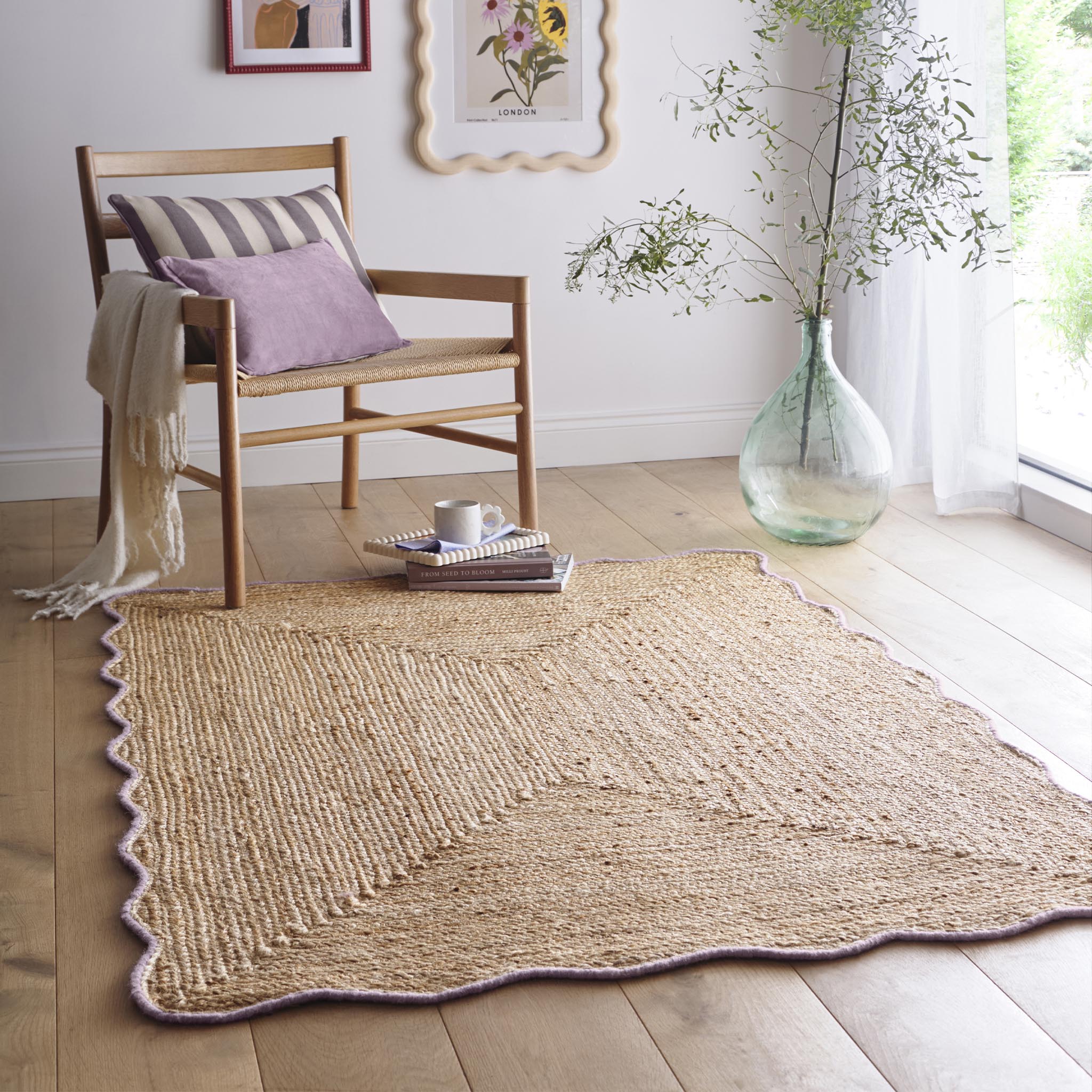 Origins Jute Scalloped Edge Lilac Rug