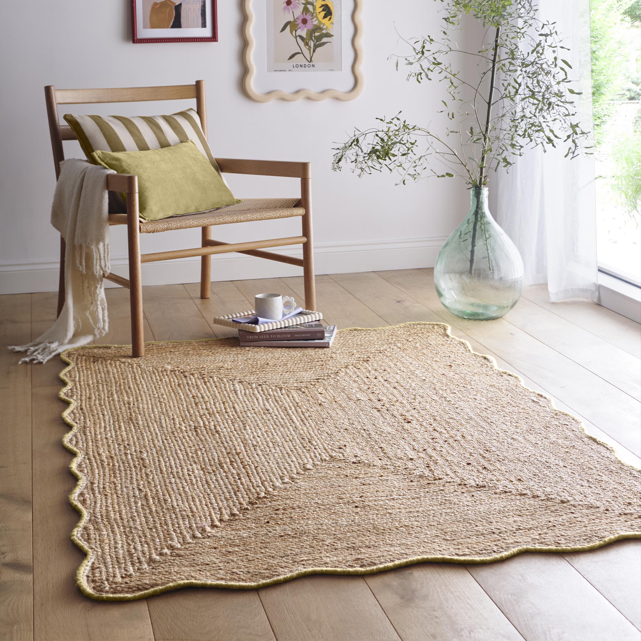 Origins Jute Scalloped Edge Yellow Rug