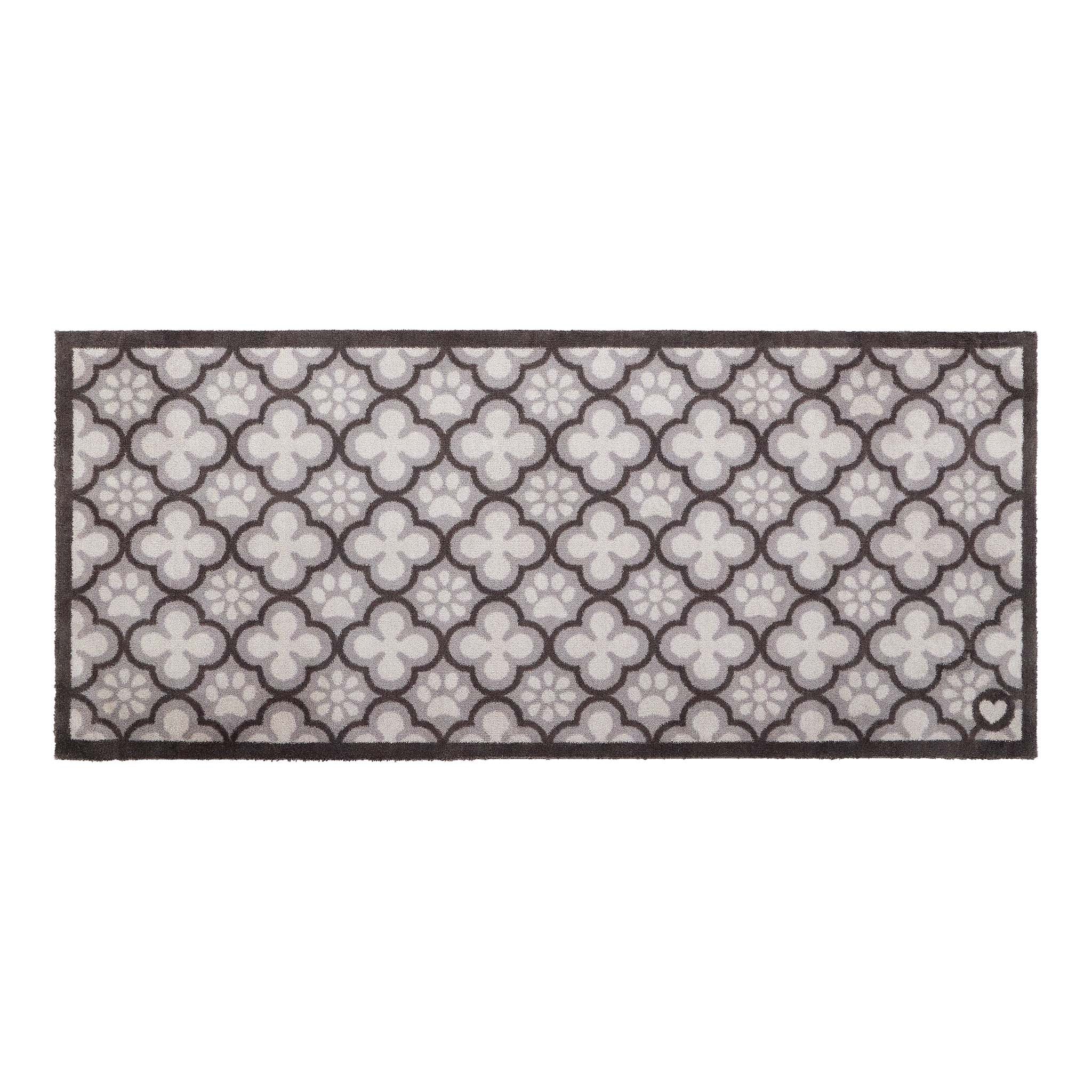 Paw Print Moroccan Tile Grey- 100% recycled cotton runner with paws prints within a morrcccan style pattern.