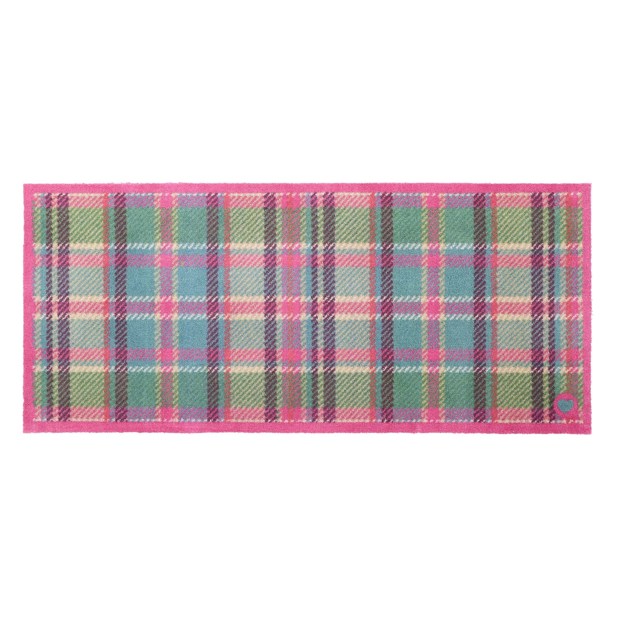 Tartan Pink\Green Runner- 100% recycled cotton runner featuring a pink and green tartan pattern.