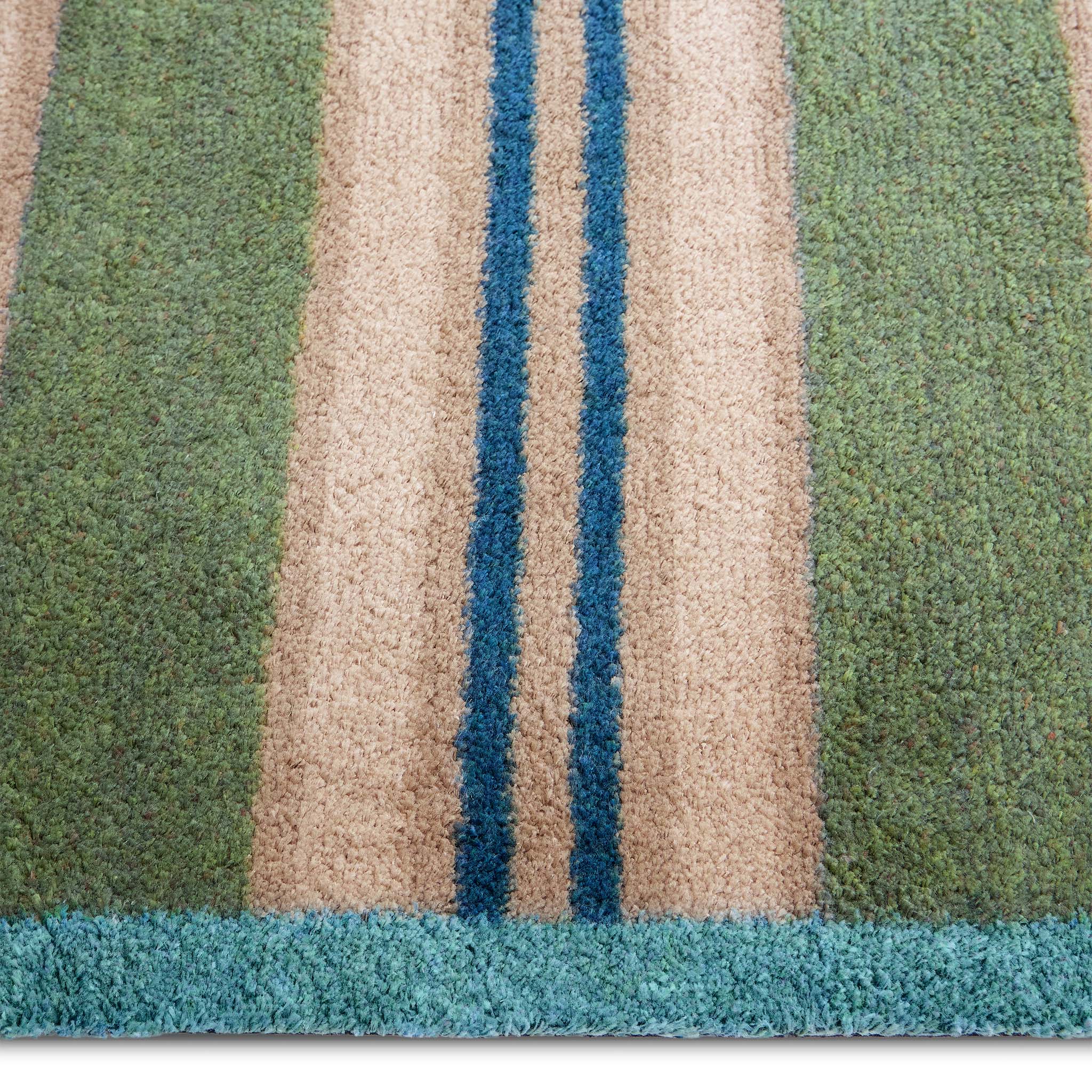 Timeless Stripe Green Runner- 100% recycled cotton runner featuring beige, green and blue stripes.