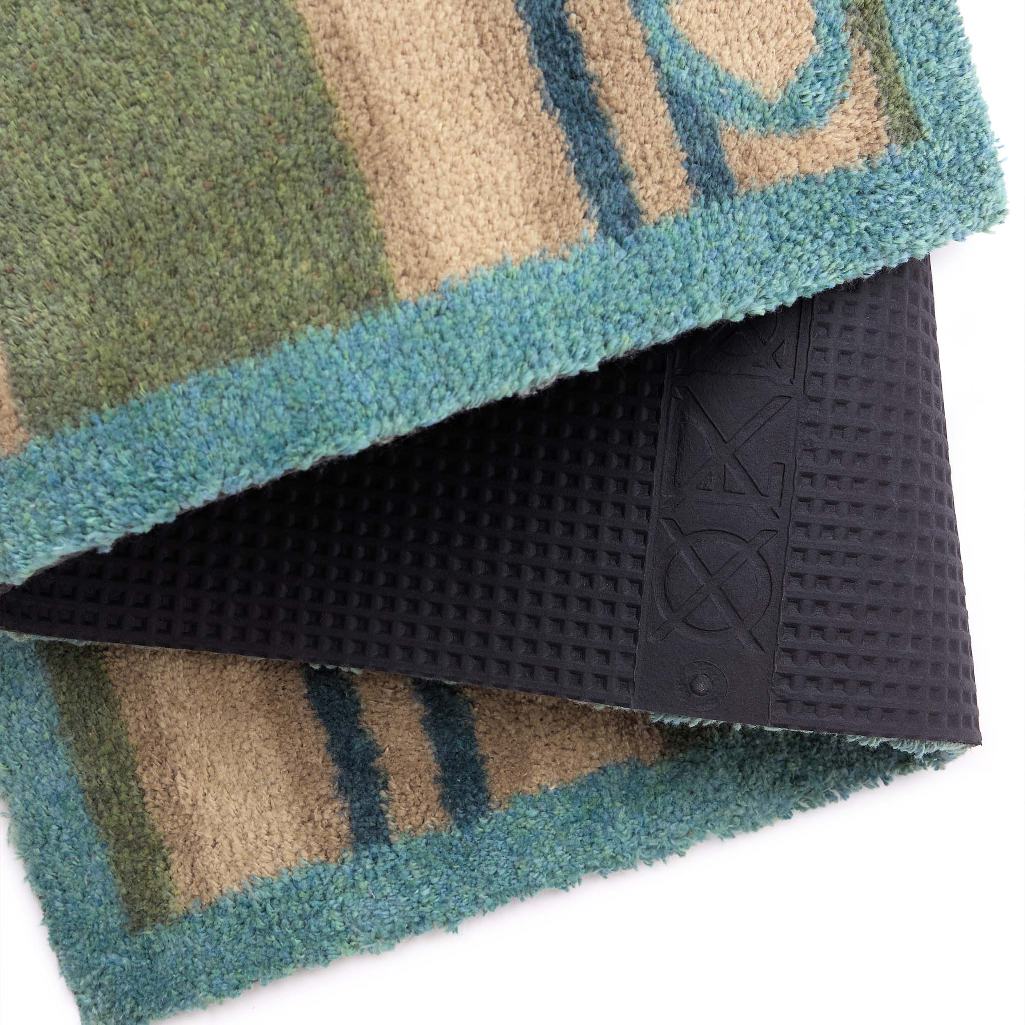 Timeless Stripe Green Runner- 100% recycled cotton runner featuring beige, green and blue stripes.