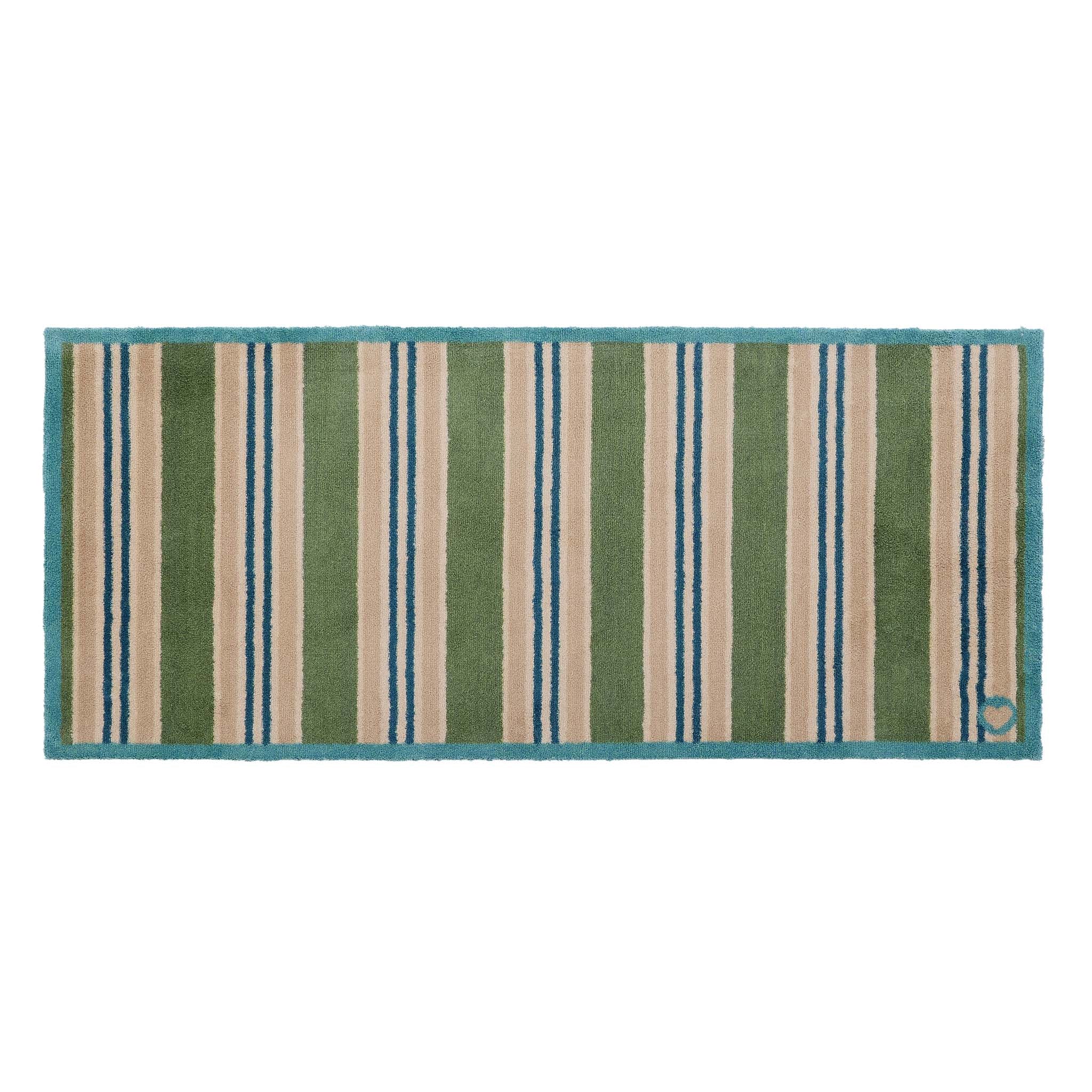 Timeless Stripe Green Runner- 100% recycled cotton runner featuring beige, green and blue stripes.