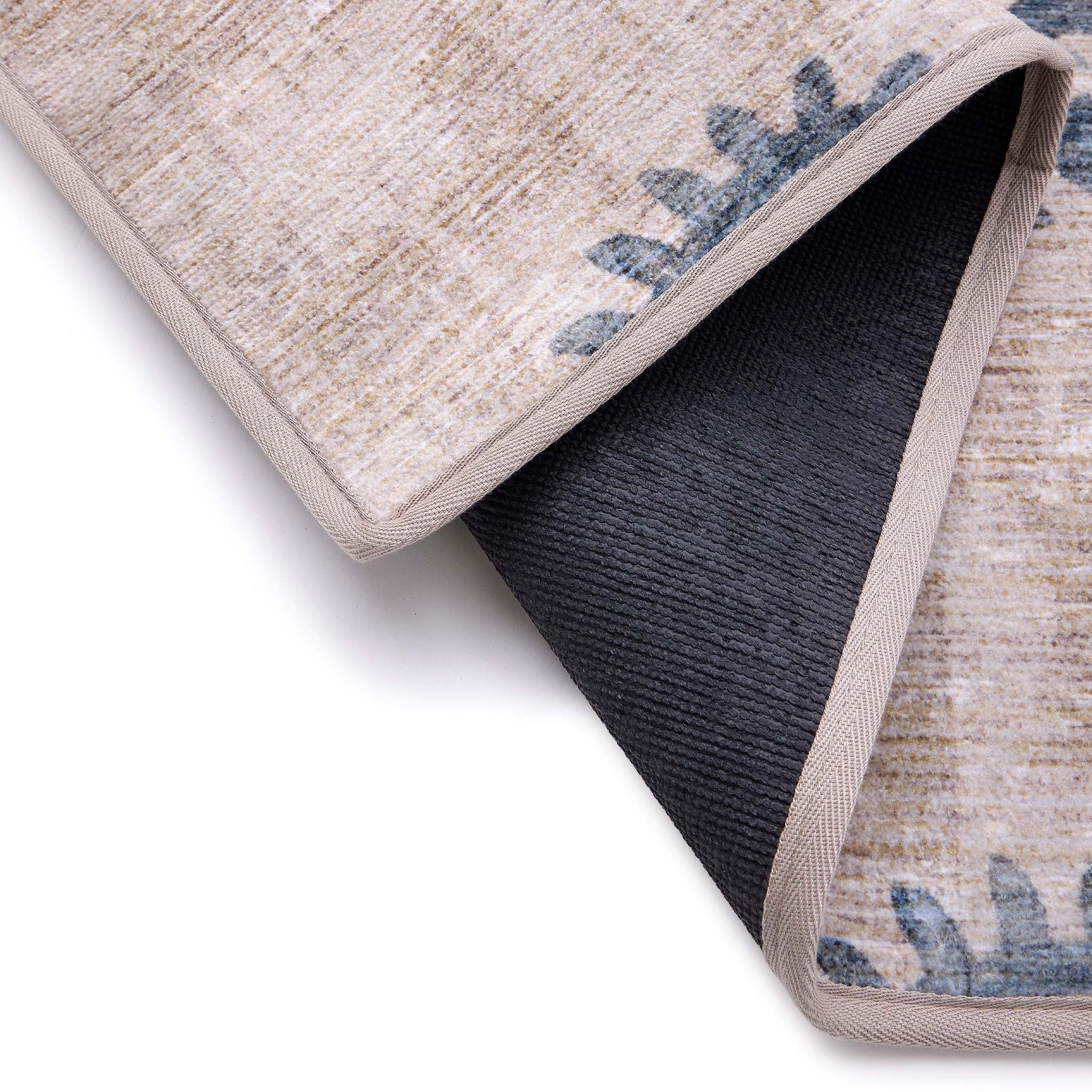 Hug Rug Eco-Washable Woodblock Paisley Blue- 100% recycled content rug featuring a blue paisley pattern.