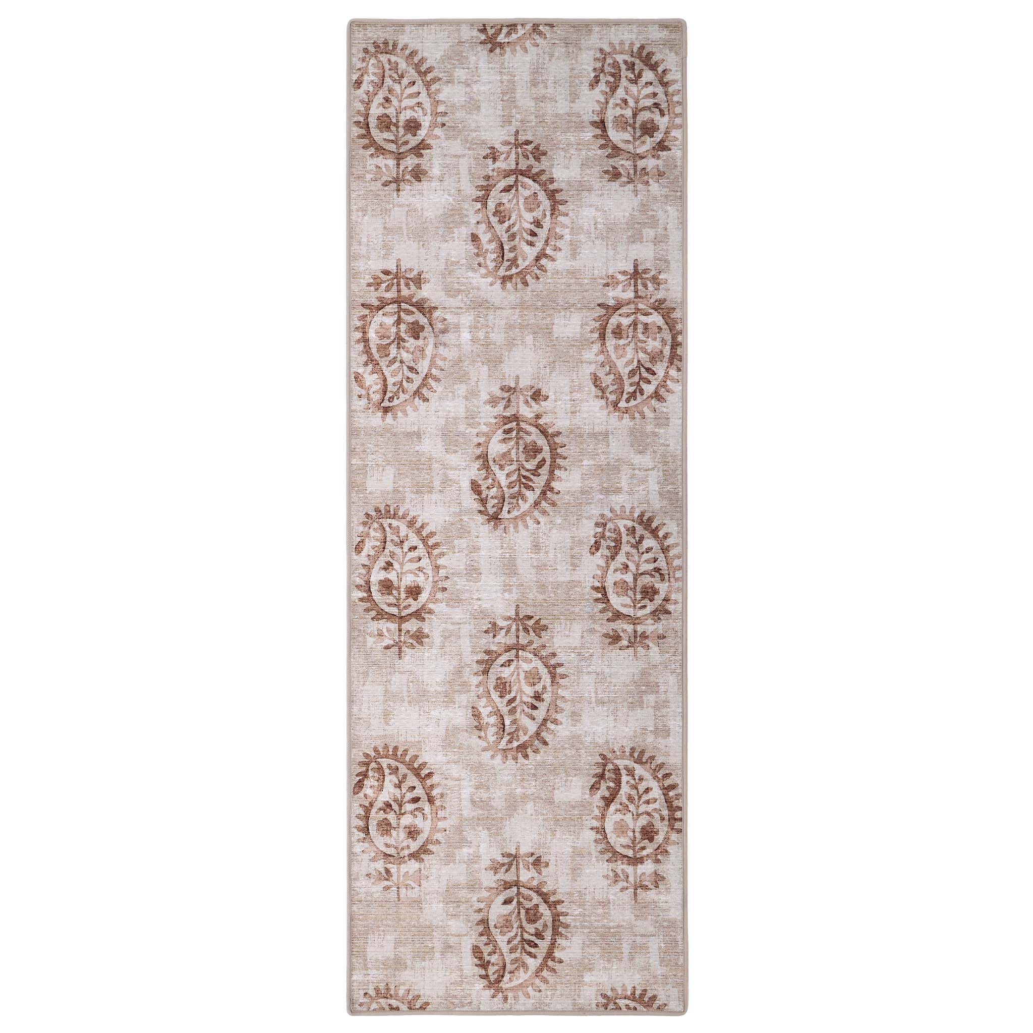 Hug Rug Eco-Washable Woodblock Paisley Rust- 100% recycled content runner featuring orange paisleys.